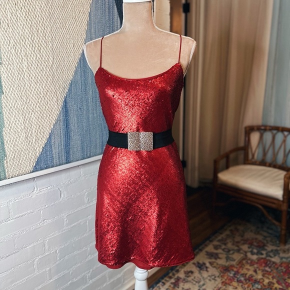 Zara Red Sequined Spaghetti Strap Mini Dress - Picture 1 of 10